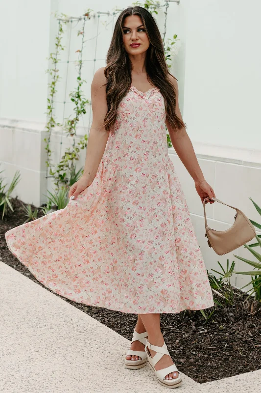 Enjoy Huge Discounts Now!Phenomenal Fashion Drop Waist Floral Midi Dress (Apricot)