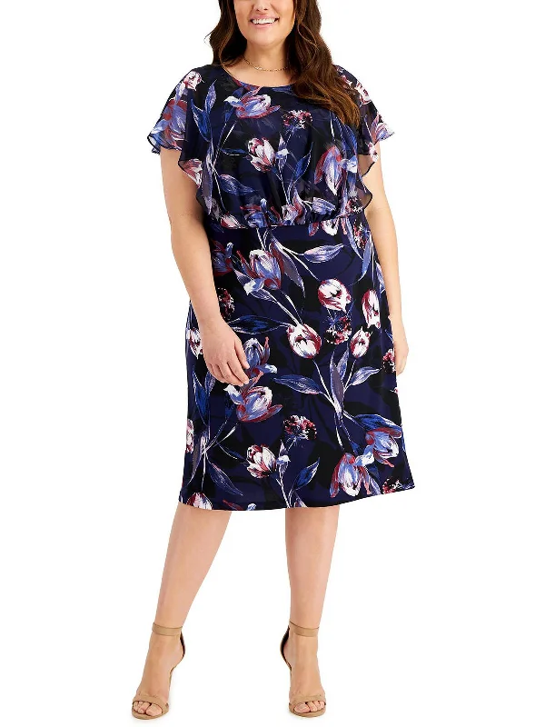 One Click Away from Big Savings!Plus Womens Blouson Calf Midi Dress