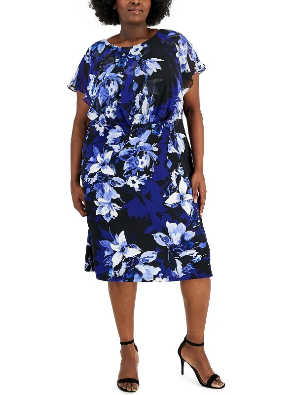 Hurry! While Supplies Last!Plus Womens Floral Print Mid Calf Midi Dress