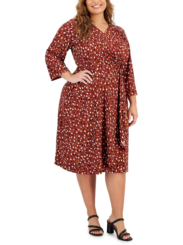 Score Huge Discounts Today!Plus Womens Printed Elbow Sleeves Midi Dress