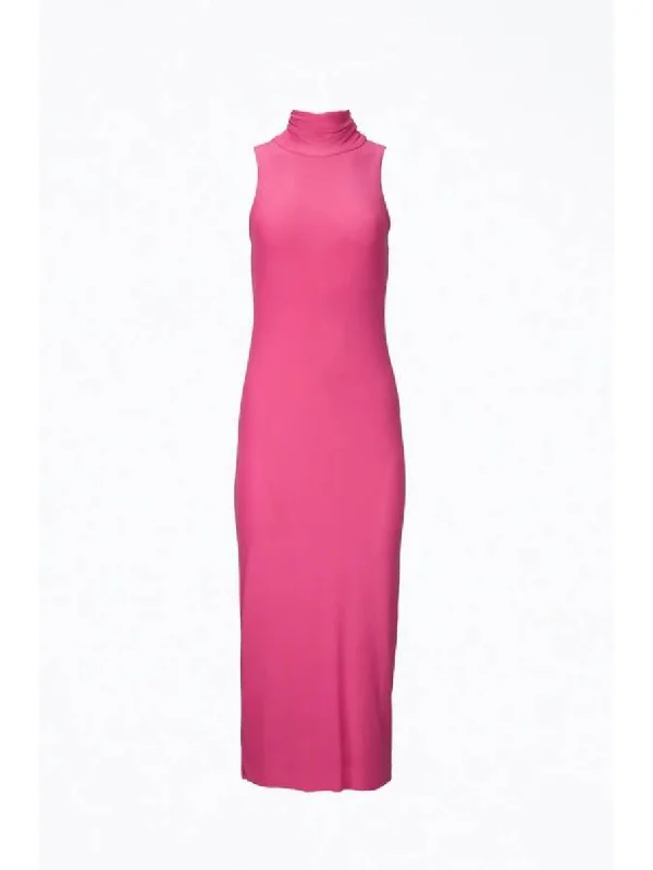 Your Chance to Save is Now!Poste Stretch-Mesh Turtleneck Bodycon Midi Dress in Azalea Pink