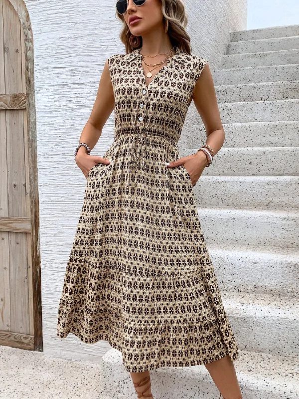 Unlock Huge Savings Now!Chic printed midi dress with collar