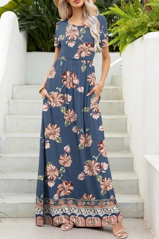 Flash Deals – Act Quickly!Chic maxi dress: printed, round neck, short sleeves
