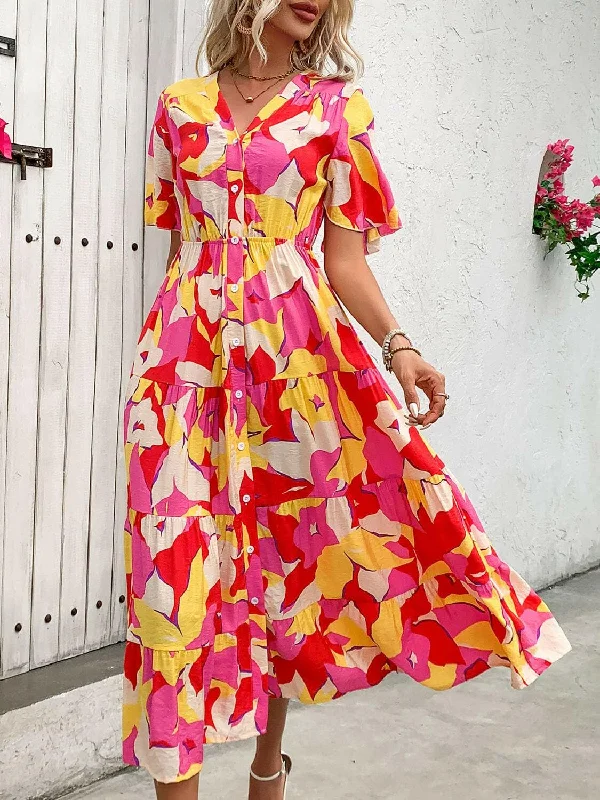 Lowest Prices Guaranteed!Chic v-neck midi dress with flutter sleeves