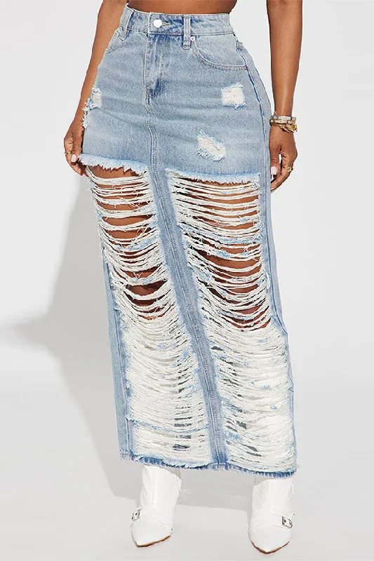 Best Price of the Season!Ripped Stylish Split Back Denim Skirt