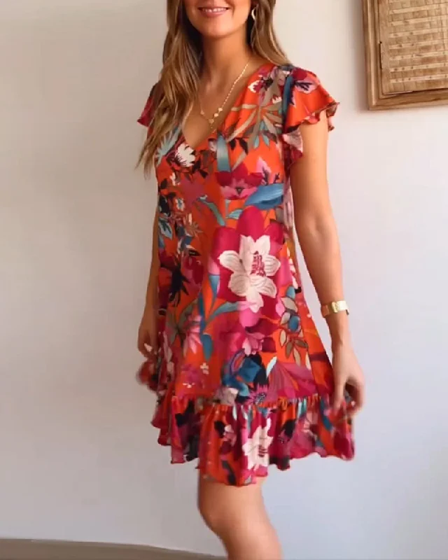 Don’t Wait – Deals Won’t Last!Floral Dress with V-Neck and Ruffles