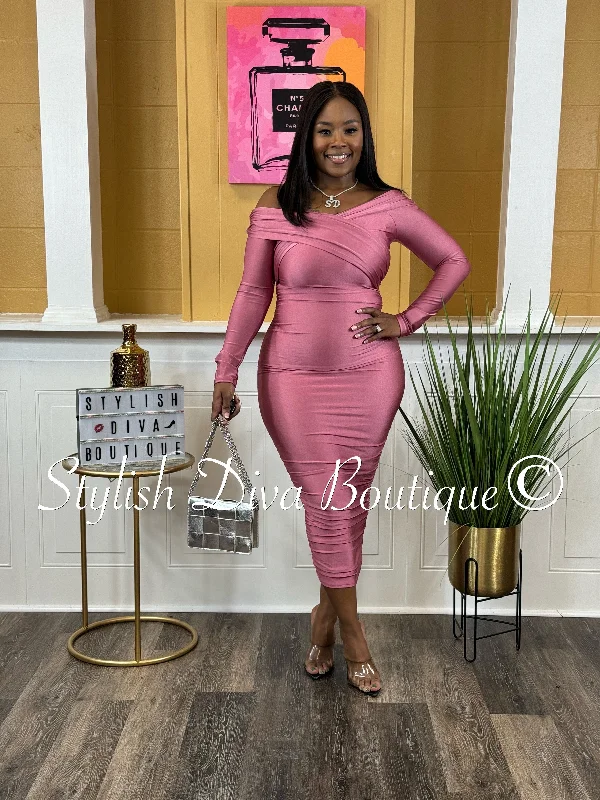Hurry! While Supplies Last!Malia Off Shoulder Midi Dress up to 3XL (Pink)