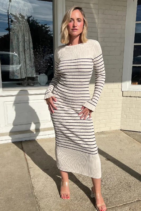 Limited Edition, Limited Price!Seaside Muse Striped Midi Dress Beige/Black