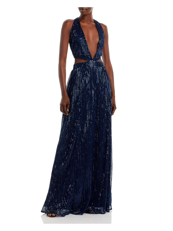 Get More for Less!Selena Womens Sequined Cut-Out Evening Dress