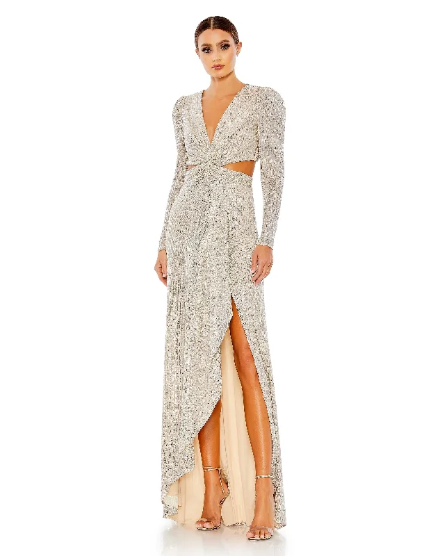 Huge Price Cuts Await!Sequined Criss Cross Long Sleeve Gown