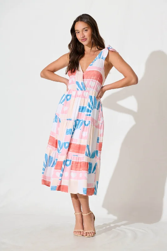 Get More, Spend Less – Shop Now!Shailene Midi Dress in White Multi Heart Print