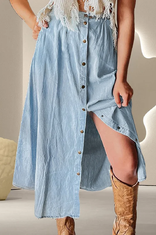 Get More for Less!Snap Down High Waist Denim Skirt