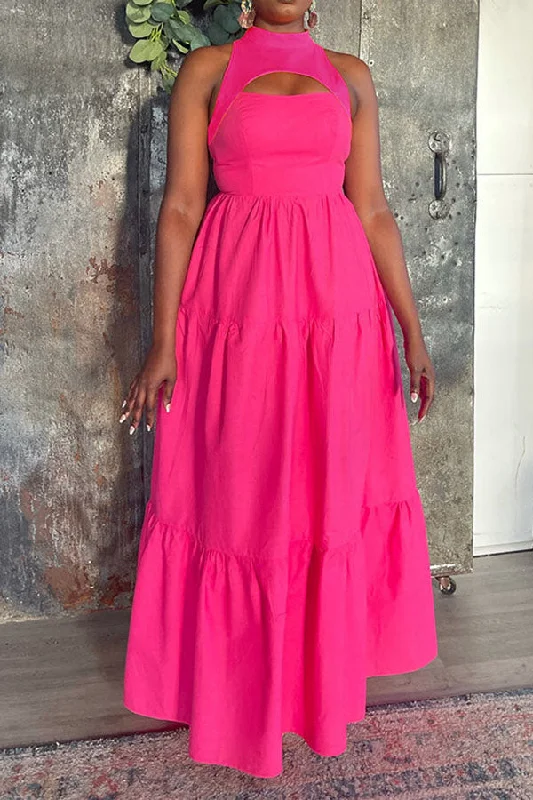Today’s Deals, Tomorrow’s Regrets!Solid Color Cutout Pretty Swing Tiered Maxi Dress