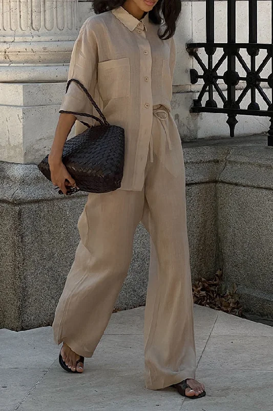 Limited Edition, Limited Price!Solid Color Relaxed Drawstring Straight Leg Pant Suit