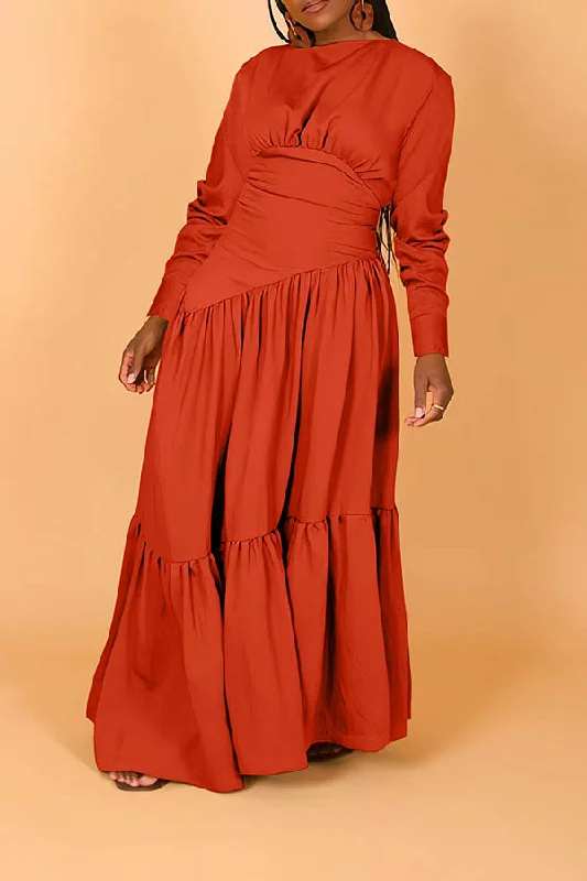 Save More Than Ever!Solid Color Unique Swing Tiered Maxi Dress