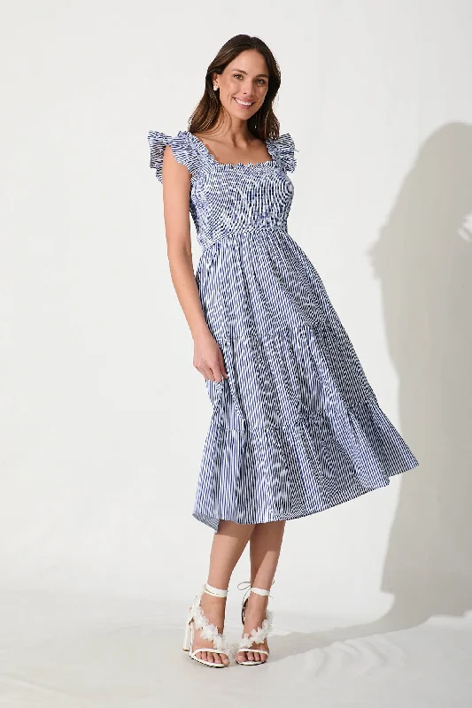 Amazing Prices You Can’t Resist!Stassi Midi Dress In Blue And White Stripe Cotton