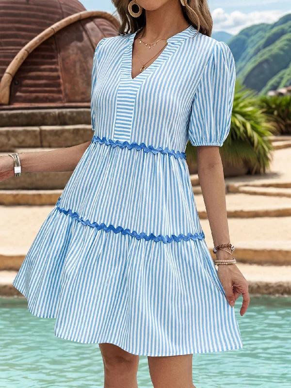 Don’t Wait – Shop Today!Notched mini dress with stripes
