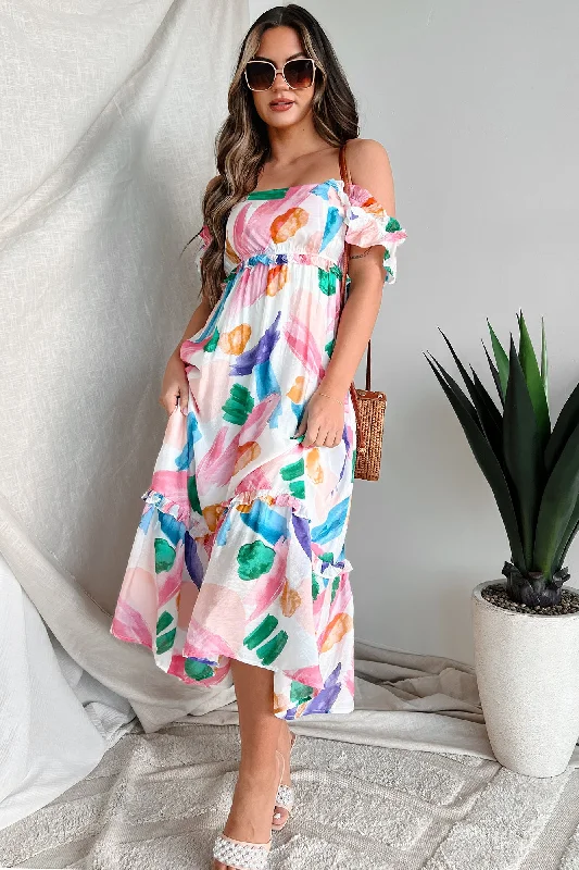 Upgrade for Less!Sweet Adoration Printed Midi Dress (White Multi)