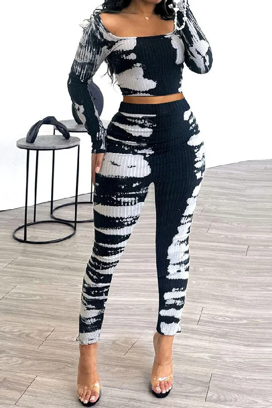 Great Deals, Just for You!Tie Dye Ribbed Laid Back Bodycon Pant Suit