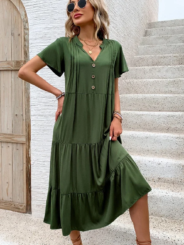 Huge Price Cuts Await!Chic ruffled midi dress with buttons