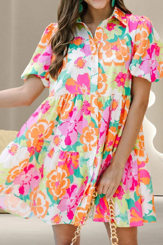 Time to Save Big!Floral Mini Dress, Short Sleeves, 100% Polyester