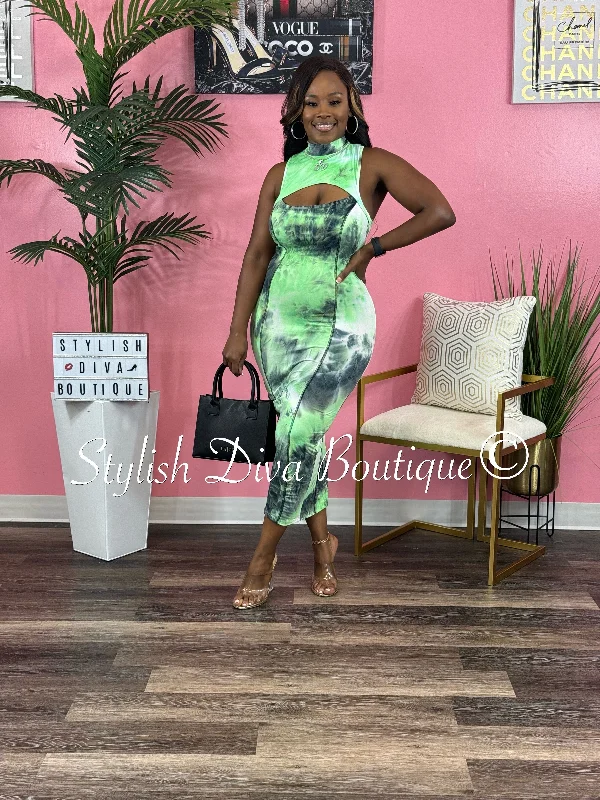 Huge Savings – Act Now!Tiesha Tie Dye Midi Dress (Green)