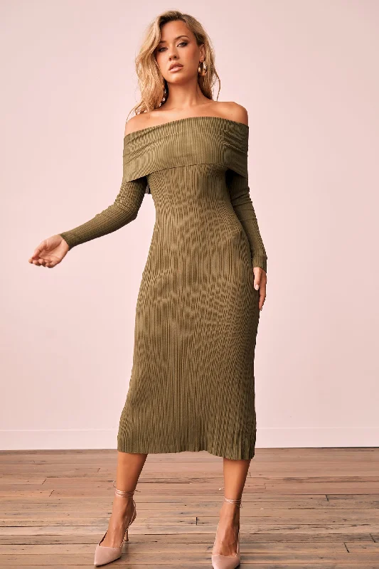 Your Discount is Waiting!Top Notch Knit Midi Dress - Khaki