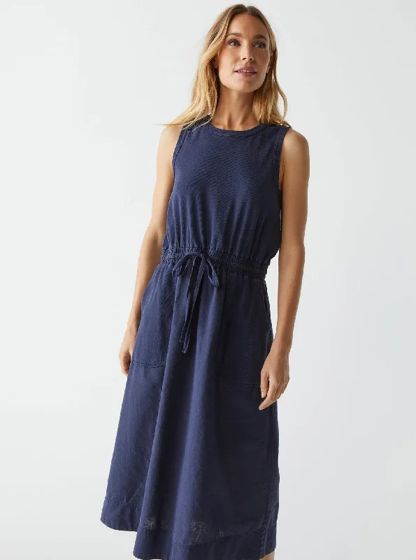 The Best Sale of the Year!Wilhelmina Mixed Fabric Midi Dress - Nocturnal