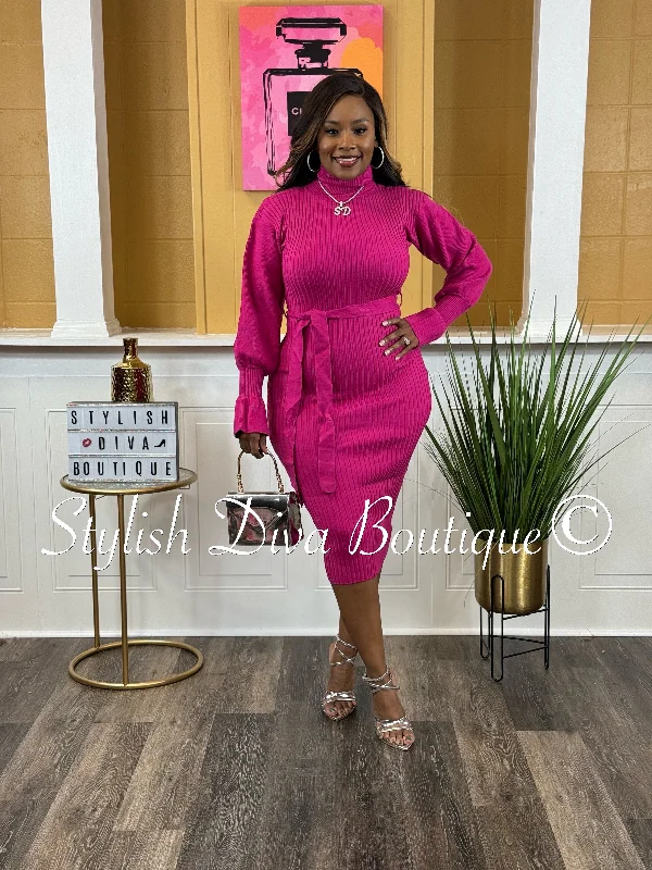 Special Discounts Inside!Wine Dates Ballon Sleeve Midi Dress (Pink)