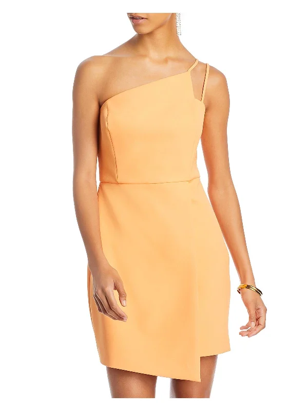 Shop Today, Save Tomorrow!Womens Asymmetric Neck Mini Cocktail and Party Dress