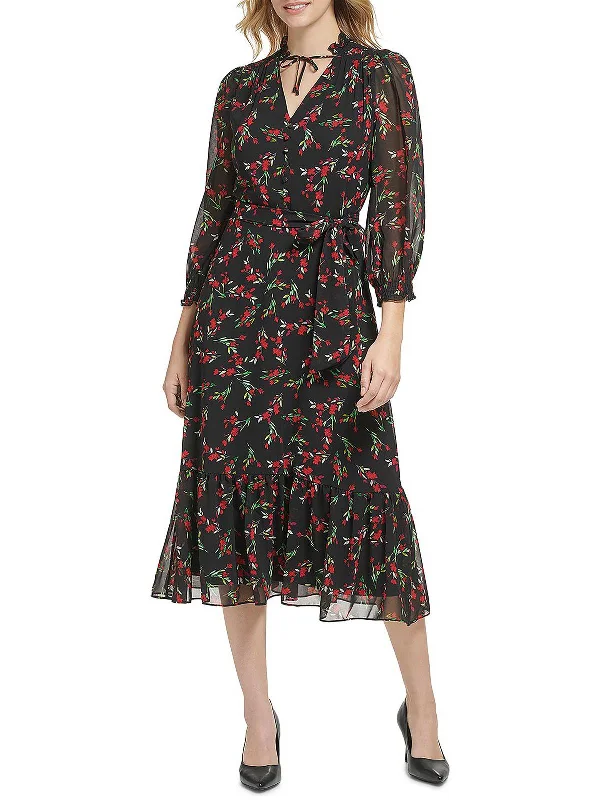 One Day Only – Huge Savings!Womens Chiffon Floral Print Midi Dress