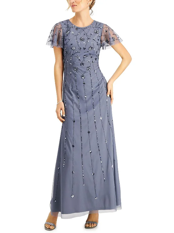 Save More with Every Purchase!Womens Embellished Flutter Sleeve Evening Dress