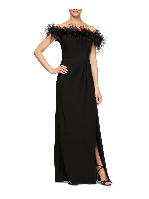 Find Your Perfect Deal Today!Womens Faux Feather Trim Long Evening Dress