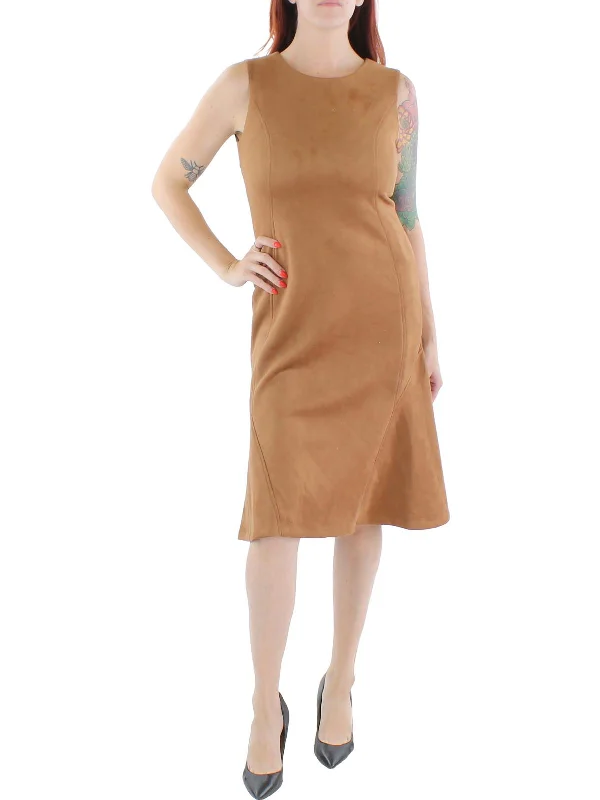 Massive Price Cuts!Womens Faux Suede Below Knee Midi Dress