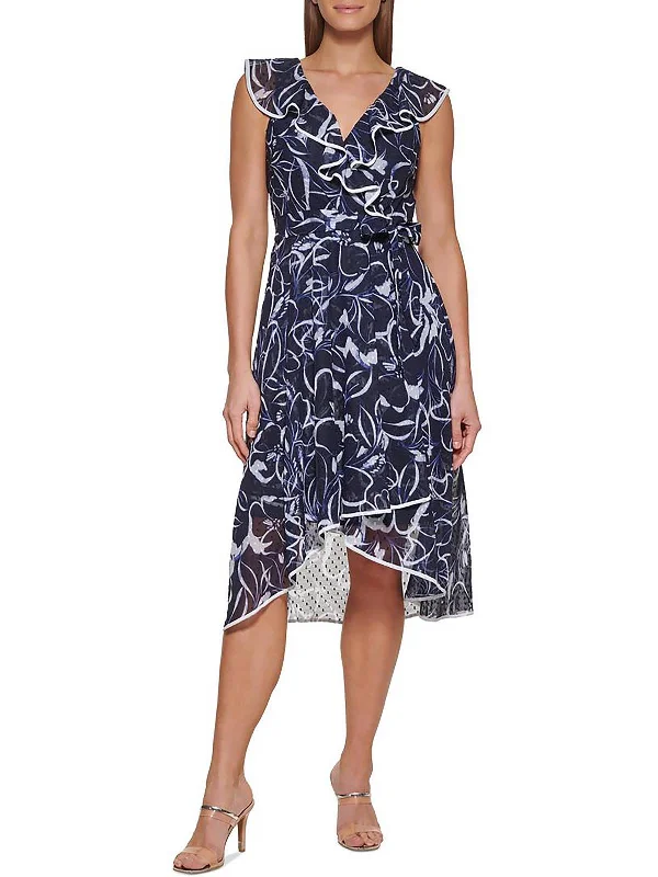 Your Discount is Waiting!Womens Faux Wrap Hi-Low Midi Dress