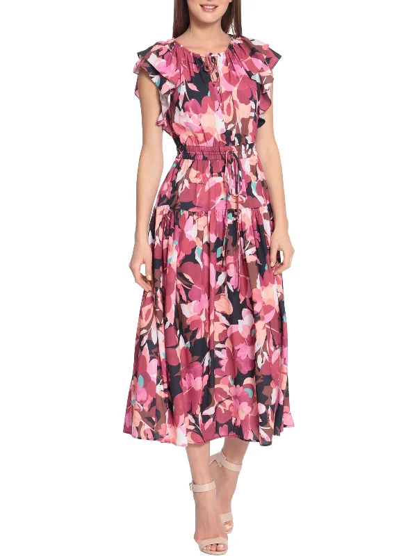 Special Discounts Inside!Womens Floral Pleated Midi Dress