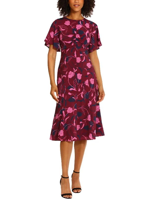 More Discounts, More Joy!Womens Floral Ruched Midi Dress