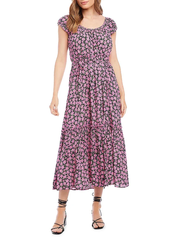 Hurry, Sale Ends Soon!Womens Floral Scoop Neck Midi Dress