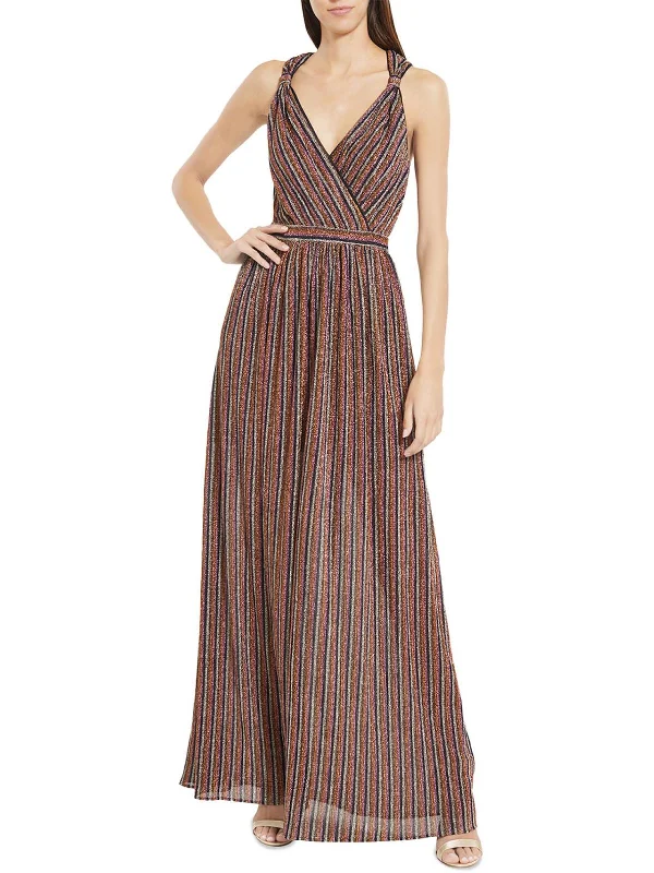 Every Deal is a Steal!Womens Metallic Striped Evening Dress