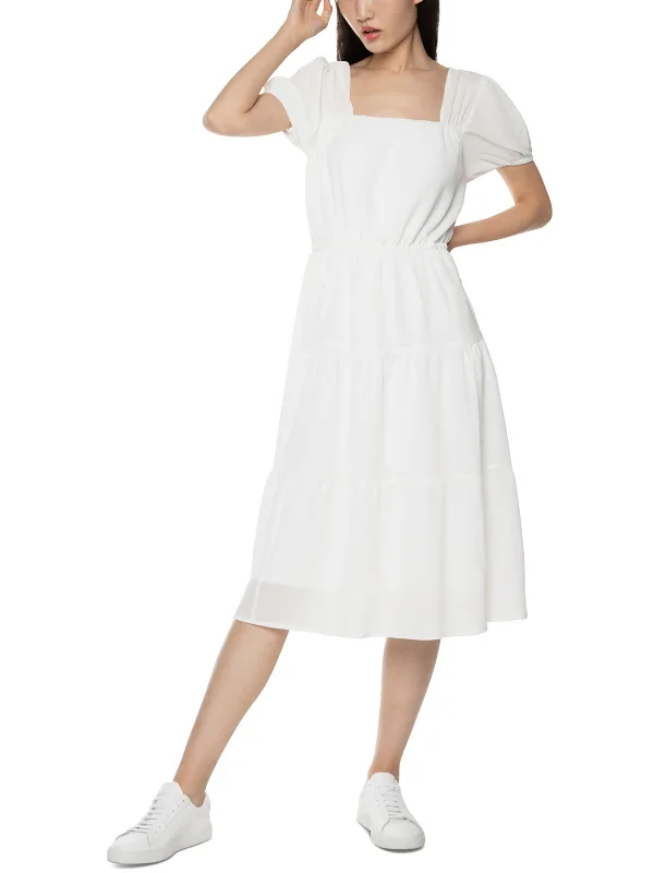 The Best Sale of the Year!Womens Puff Sleeve Calf Midi Dress