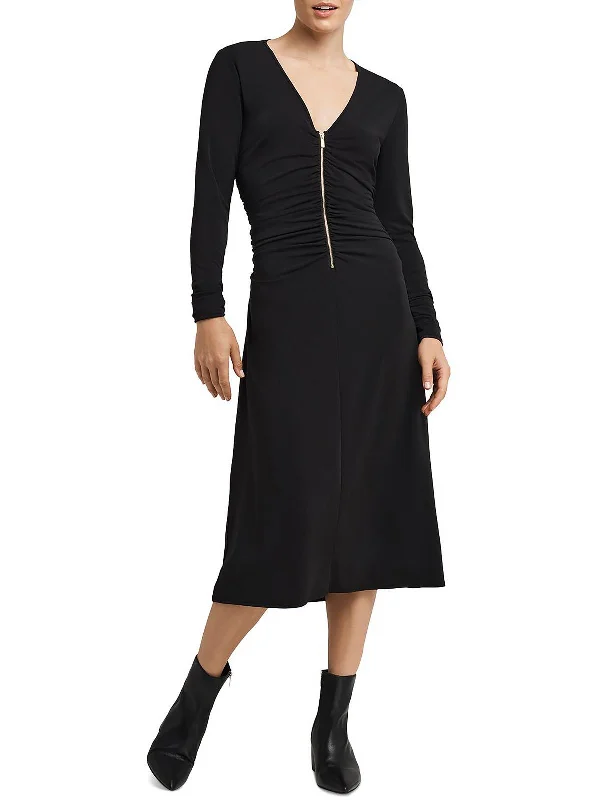 Time to Snag a Bargain!Womens Ruched Zip-Front Midi Dress