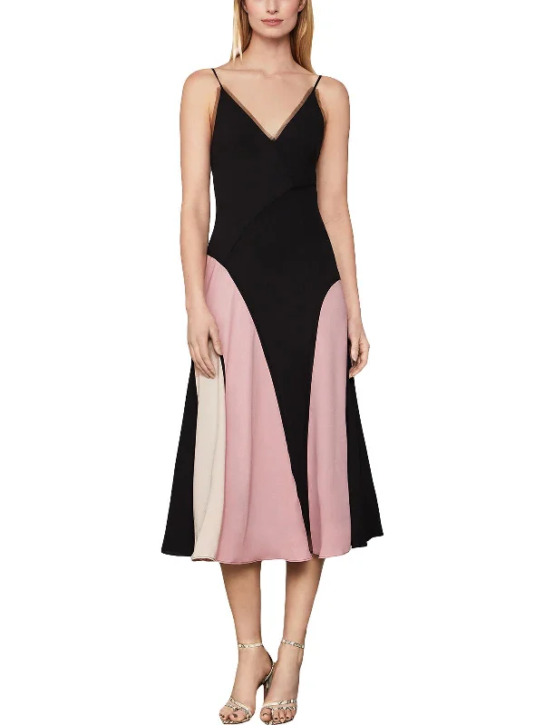 Biggest Sale of the Season!Womens Satin Colorblock Midi Dress