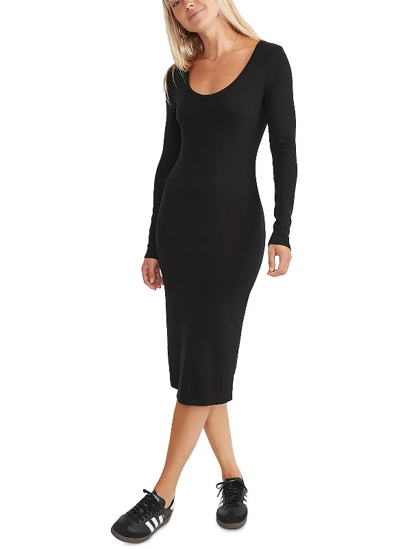 Limited Stock Available!Womens Scoop Neck Long Sleeve Midi Dress