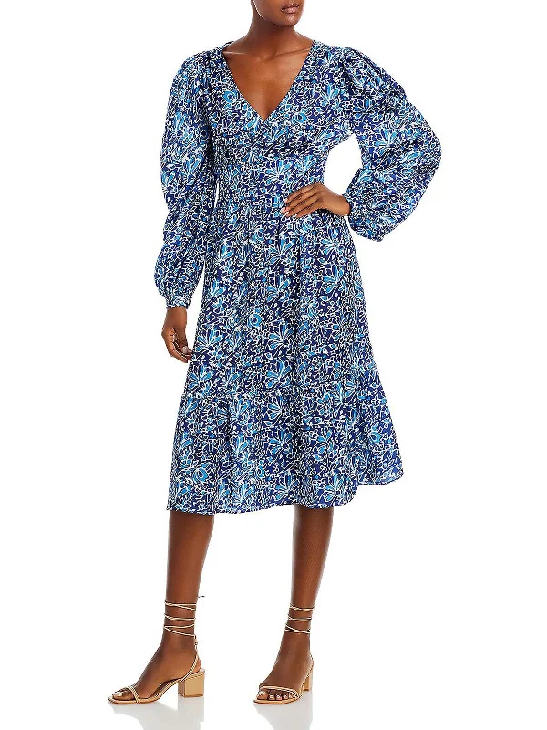 Crazy Discounts Inside!Womens Smocked Printed Midi Dress