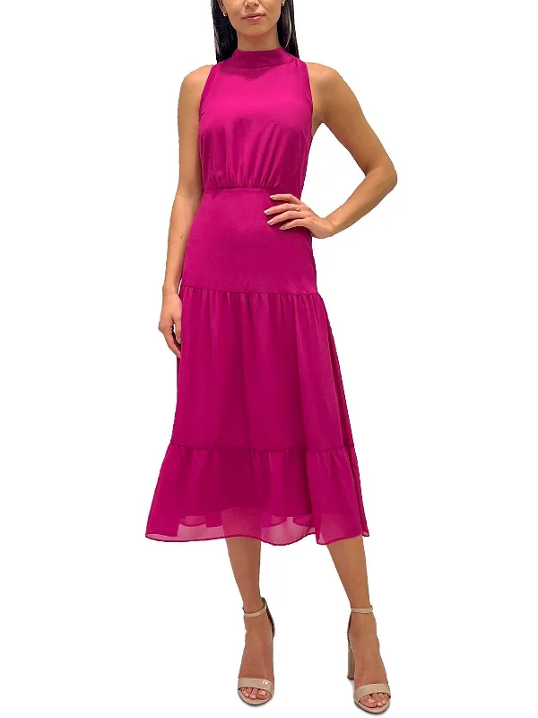 Save More When You Shop More!Womens Tiered Hem Mock Neck Midi Dress