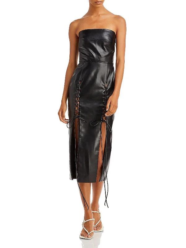 The Best Deals Won’t Wait!Womens Vegan Leather Lace Up Midi Dress