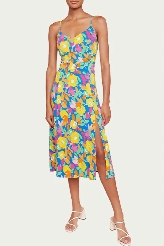 Hurry, Sale Ends Soon!Yara Floral-Print Stretch-Rayon Midi Dress In Blue Multi