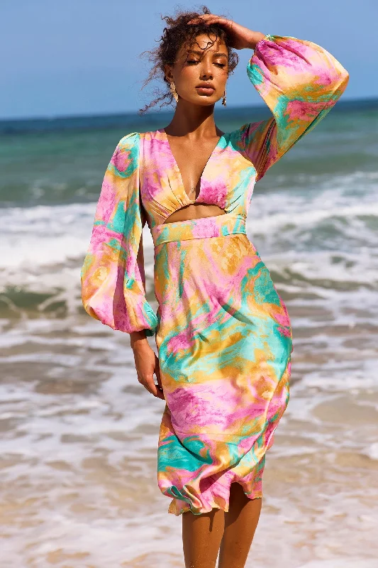 Get More for Less!Young And In Love Midi Dress - Pink Multi