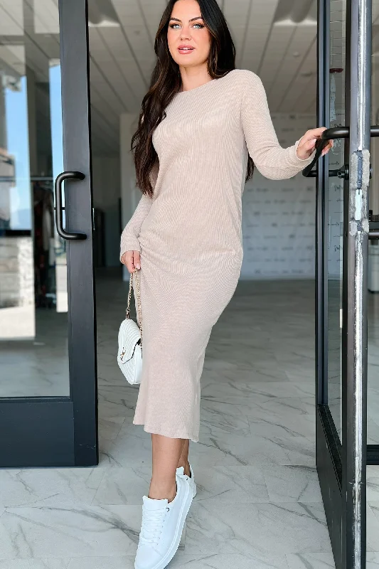 Your Wallet Will Thank You!Zahari Long Sleeve Maxi Dress (Taupe)