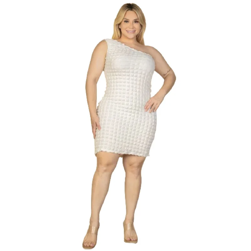 Your Dream Deal is Here!Plus Size Bubble Fabric One Shoulder Bodycon Mini Dress